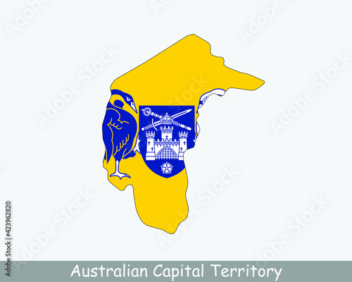 Australian Capital Territory Map Flag. Map of Federal Capital Territory, Australia with flag isolated on white background. Vector illustration.