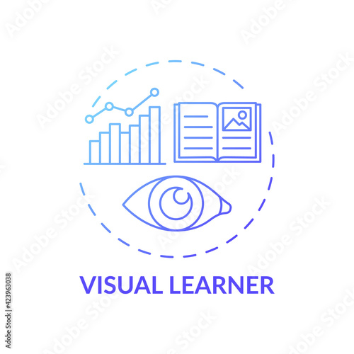 Visual learner blue gradient concept icon. Learning method with pictures. Self development, studying strategy idea thin line illustration. Vector isolated outline RGB color drawing