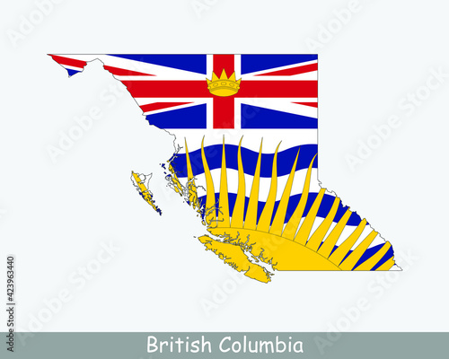 British Columbia Map Flag. Map of British Columbia Canada with flag isolated on white background. Canadian Province. Vector illustration.