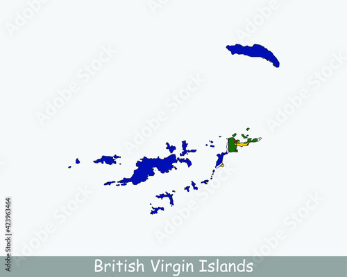 British Virgin Islands Map Flag. Map of British Virgin Islands with BVI flag isolated on white background. United Kingdom, UK British Overseas Territory. Vector Illustration.