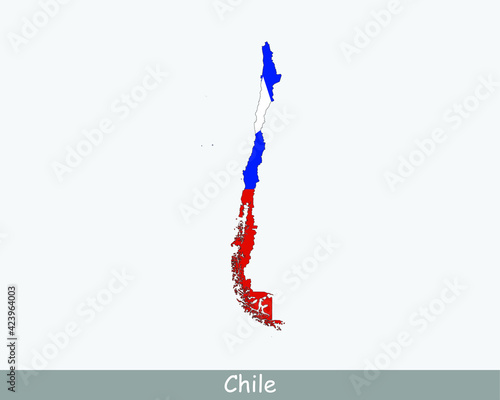 Chile Map Flag. Map of Chile with the Chilean national flag isolated on white background. Vector Illustration.