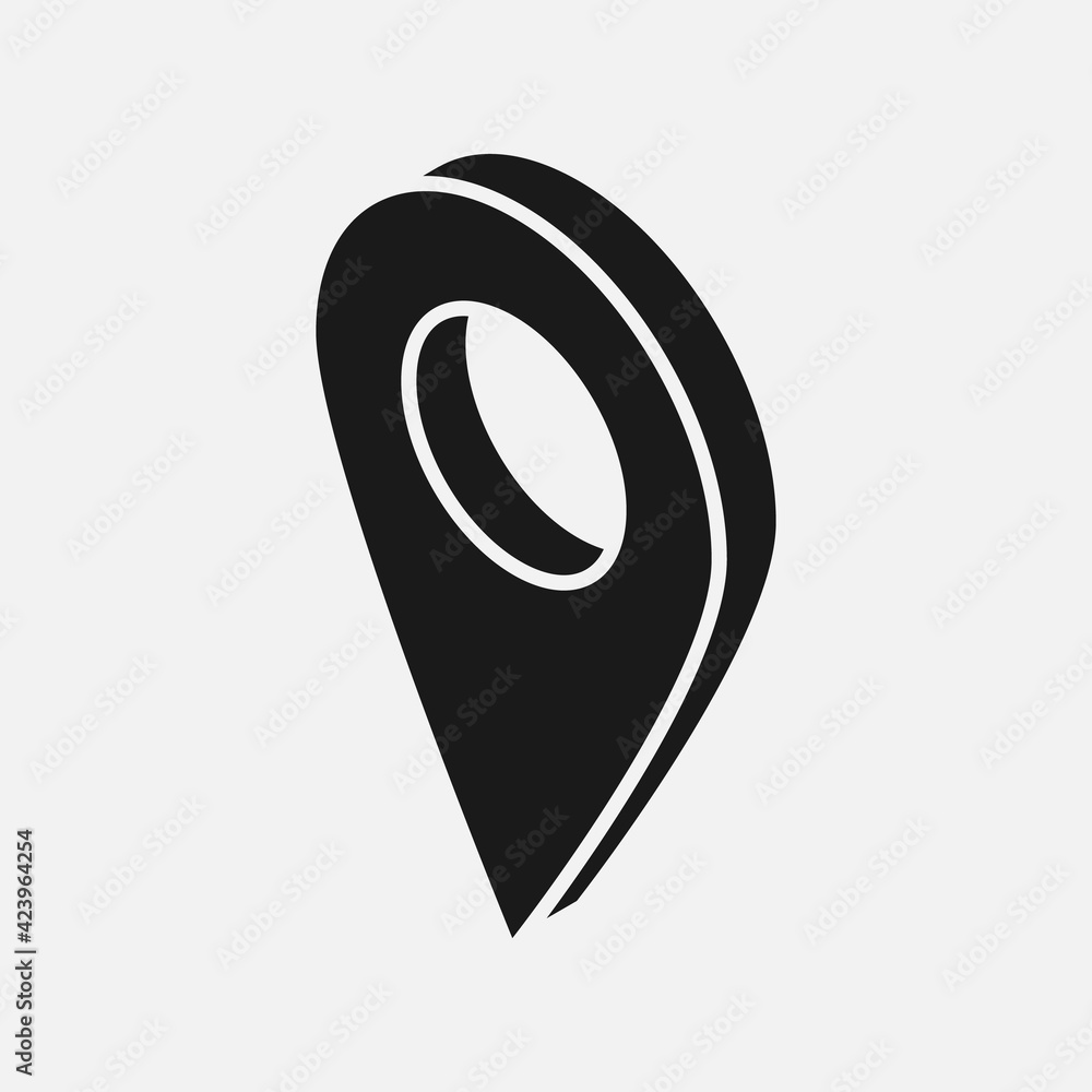 Isometric pinpoint black and white vector icon isolated on white background. Isometric pinpoint black and white vector icon isolated on white background.