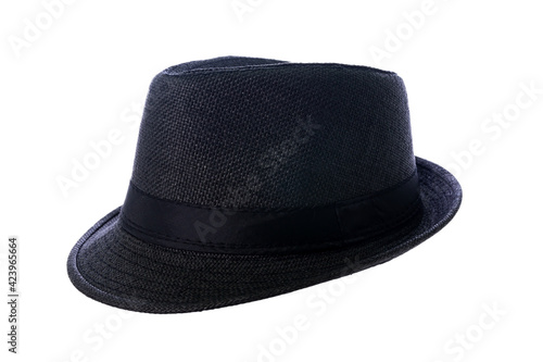 Panama model hat in black color. Isolated on white background.