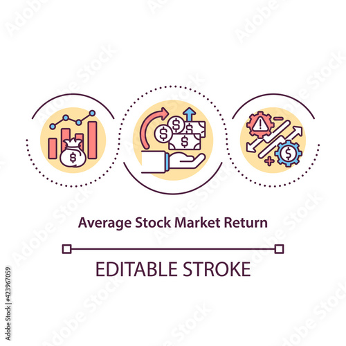 Average stock market return concept icon. Money earned during time for owning stocks. Long term money investment idea thin line illustration. Vector isolated outline RGB color drawing. Editable stroke