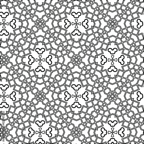  Geometric vector pattern with triangular elements. Seamless abstract ornament for wallpapers and backgrounds. Black and white colors. 