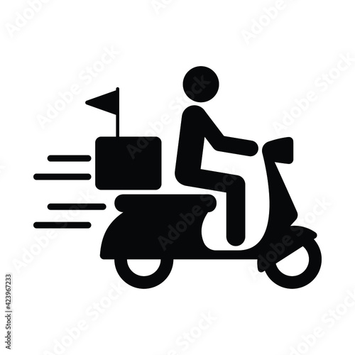 Shipping delivery man riding motorcycle icon symbol, Pictogram simple flat design for apps and websites, Isolated on white background, Vector illustration