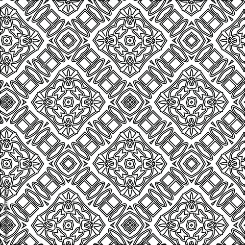  Geometric vector pattern with triangular elements. Seamless abstract ornament for wallpapers and backgrounds. Black and white colors. 