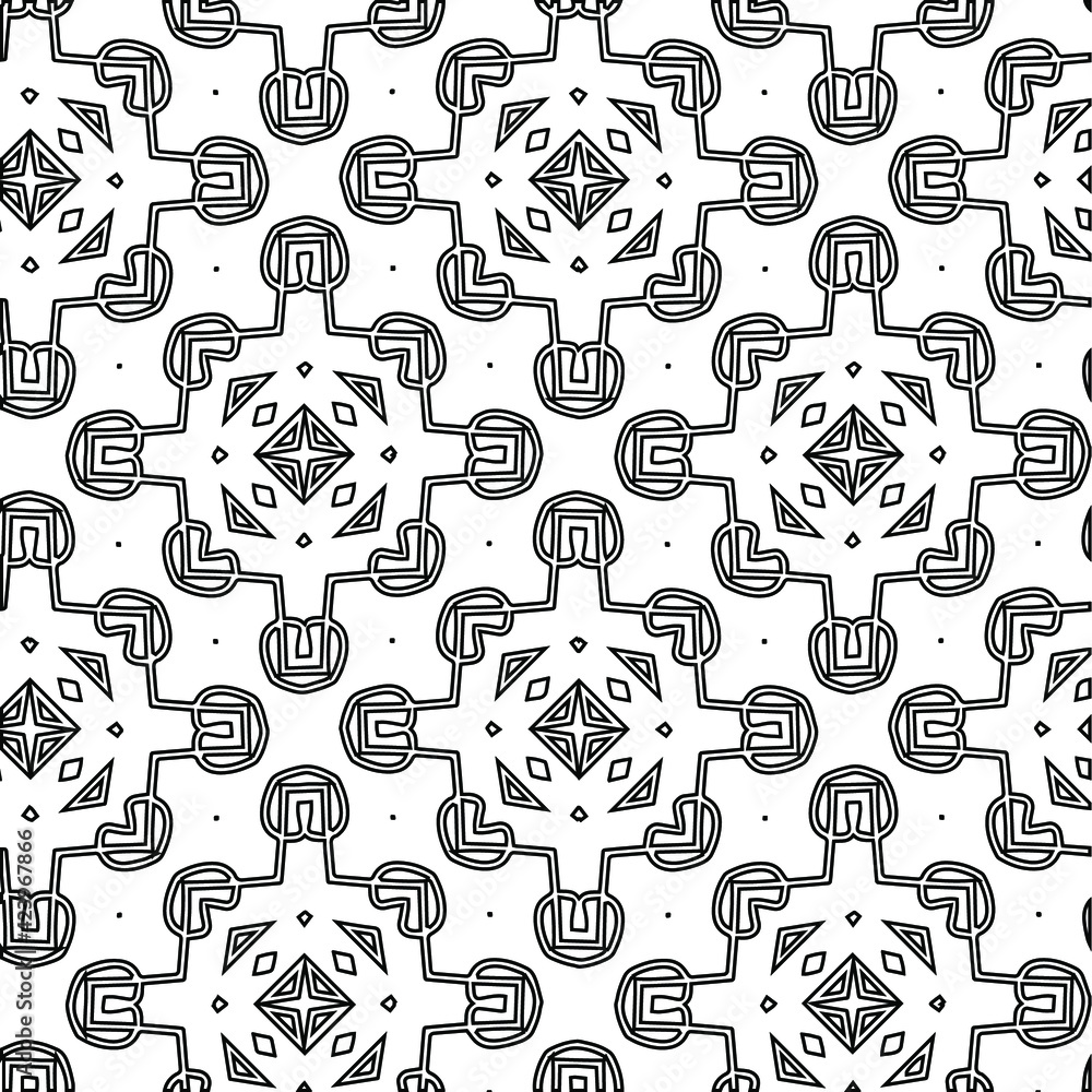 Geometric vector pattern with triangular elements. Seamless abstract ornament for wallpapers and backgrounds. Black and white colors.
Geometric vector pattern with triangular elements. Seamless abstract ornament for wallpapers and backgrounds. Black and white colors.