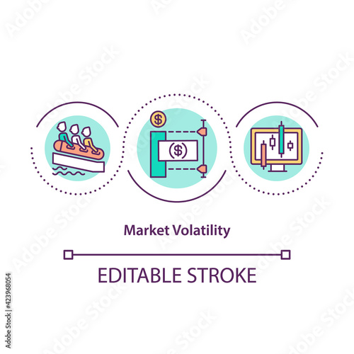 Market volatility concept icon. Statistical measure of dispersion of returns for given market index. Trading idea thin line illustration. Vector isolated outline RGB color drawing. Editable stroke