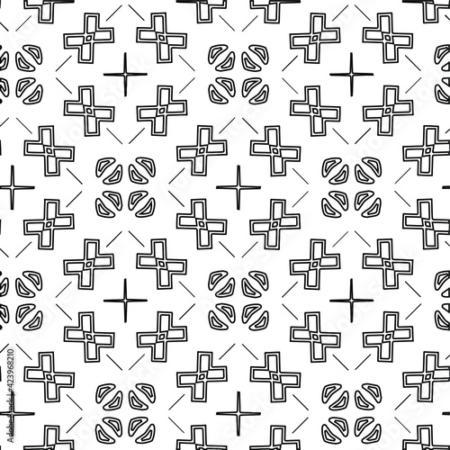 Geometric vector pattern with triangular elements. Seamless abstract ornament for wallpapers and backgrounds. Black and white colors.
