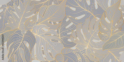 Floral seamless pattern with tropical leaves. Nature lush background. Flouris...
