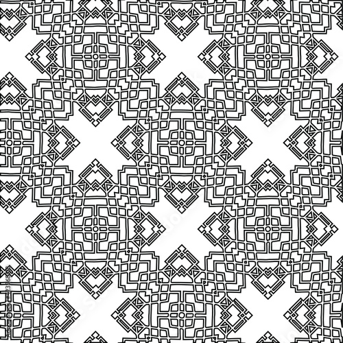 Geometric vector pattern with triangular elements. Seamless abstract ornament for wallpapers and backgrounds. Black and white colors.

