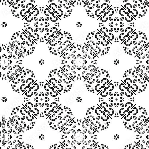Geometric vector pattern with triangular elements. Seamless abstract ornament for wallpapers and backgrounds. Black and white colors.
