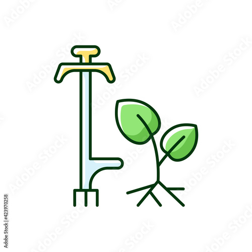 Weed puller RGB color icon. Garden and lawn care. Pulling tool. Removing unwanted deep-rooted weeds. Getting dandelions, thistles, nettles rid. Hand-held weeder. Isolated vector illustration