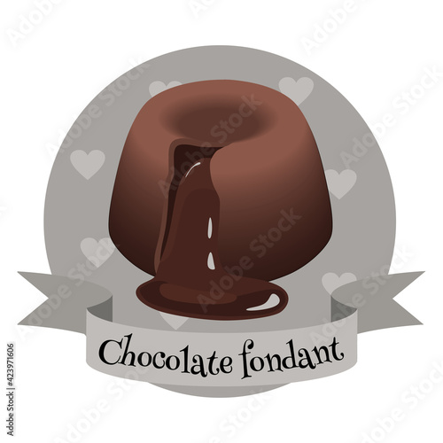 Chocolate fondant traditional French dessert. Colorful illustration in cartoon style.