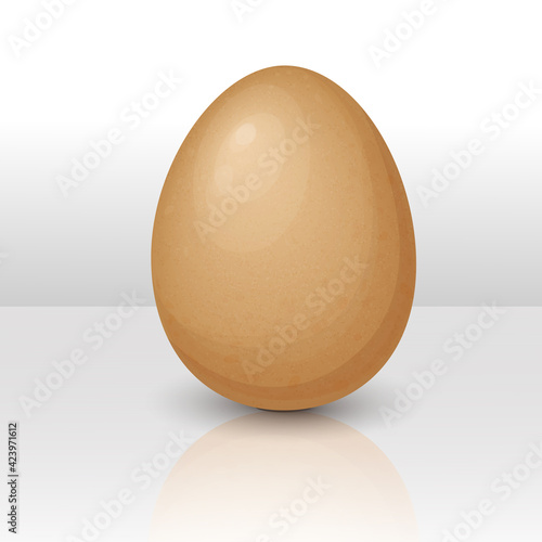 vector egg. one whole brown chicken or animal egg isolated on white. boiled or raw fresh egg. vector realistic 3d illustration with soft shadows. oval shape. easter symbol, organic farm product