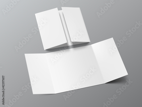 Open And Closed Trifold Paper Booklet With Shadow
