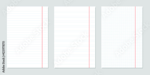 Collection of various white papers. School notebook paper sheet