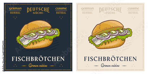 Fischbrotchen Germany sandwich with herring fish