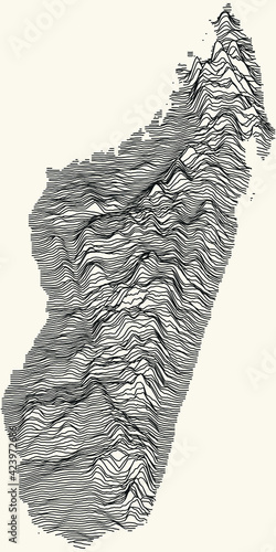 Light topographic map of the Republic of Madagascar with black contour lines on beige background