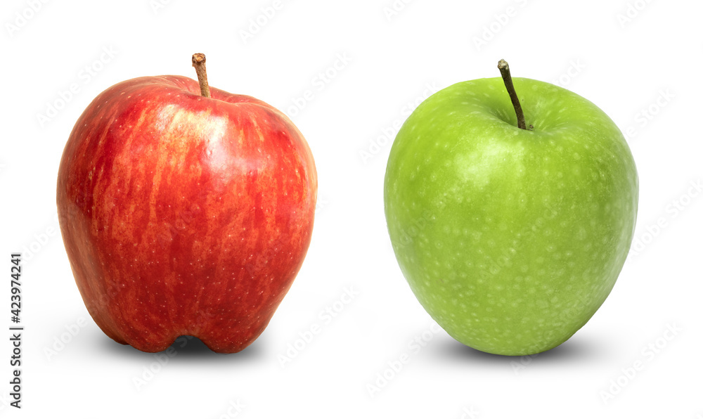 Fresh red apple and green apple isolated on white background
