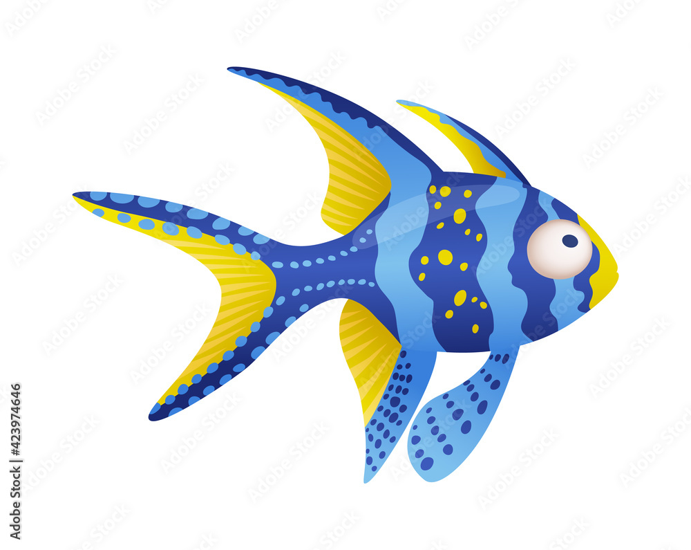 Fototapeta premium Decorative sea or aquarium fish on white background. Freshwater or saldwater aquarium cartoon fish. Variet of ornamental popular fish