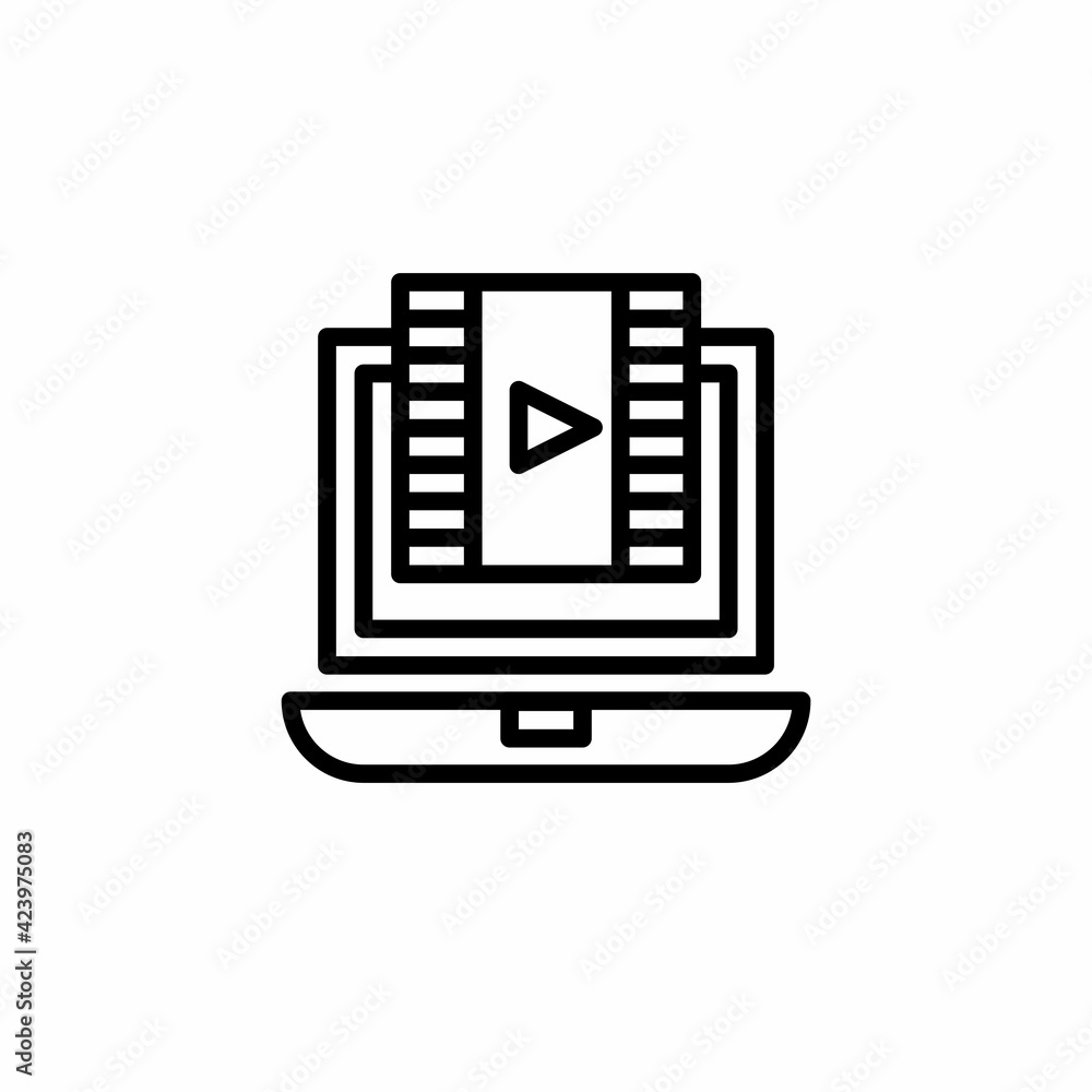 Video player on pc icon with line style Video player on pc icon with line style