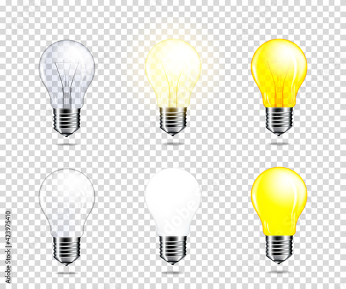 Set of transparent light bulb, isolated.