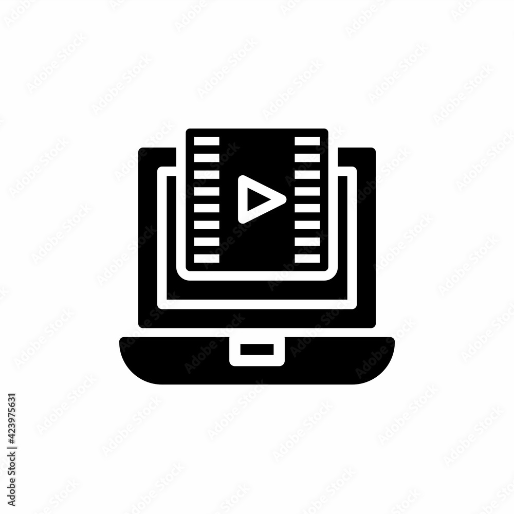 Video player on pc icon with glyph style Video player on pc icon with glyph style
