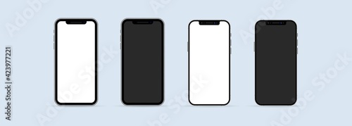Realistic smartphone mockup set. Phone frame with blank display isolated templates. Mobile device concept. Vector EPS 10. Isolated on white background