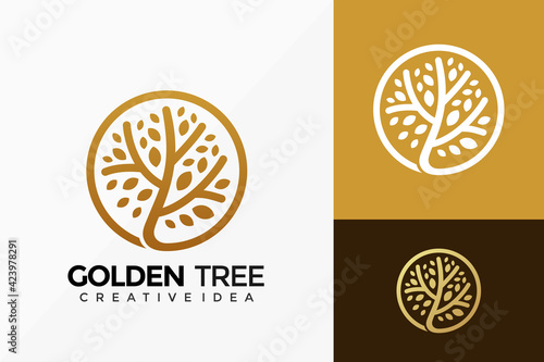 Golden Royal Tree Logo Vector Design. Abstract emblem, designs concept, logos, logotype element for template.
