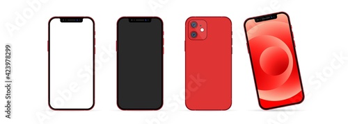 Realistic smart phone mock up set. Device display template. Vector EPS 10. Isolated on white background