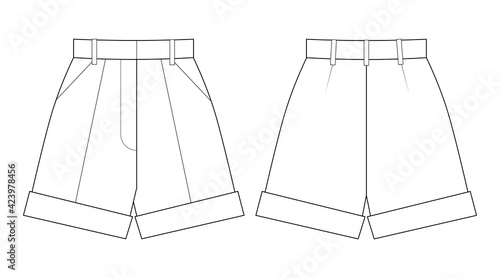 Fashion technical drawing of women's shorts