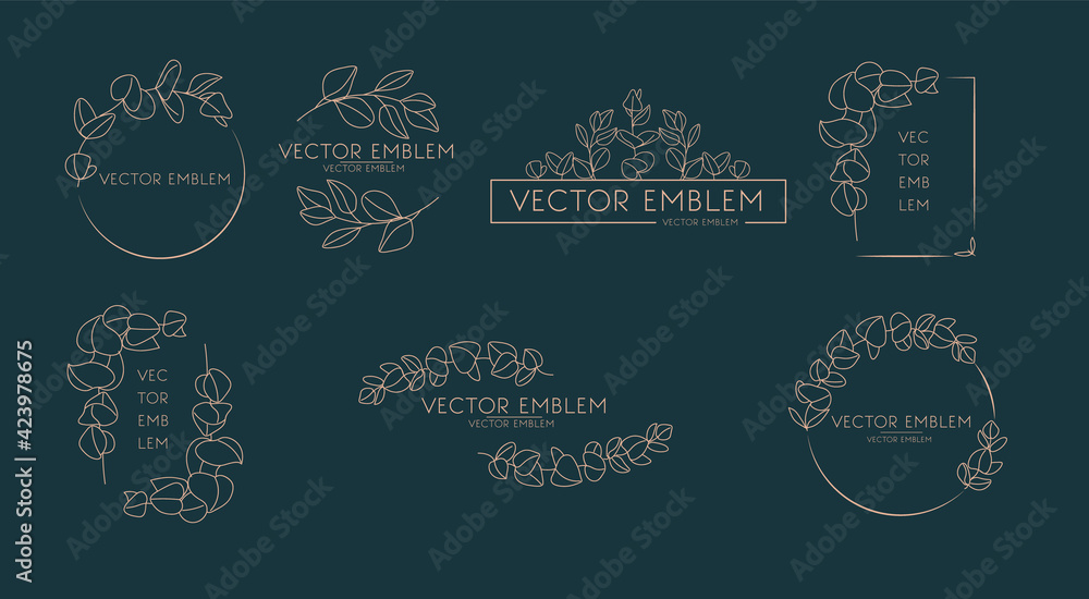 Vector logo design template and monogram concept in trendy linear style - floral frame with copy space for text or letter Vector logo design template and monogram concept in trendy linear style - floral frame with copy space for text or letter