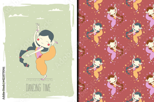 a dancing girl hand drawn card