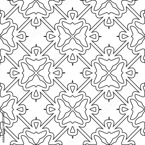 Geometric vector pattern with triangular elements. Seamless abstract ornament for wallpapers and backgrounds. Black and white colors.  © t2k4