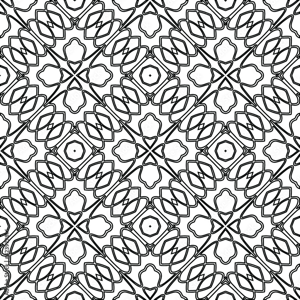 Geometric vector pattern with triangular elements. Seamless abstract ornament for wallpapers and backgrounds. Black and white colors. 