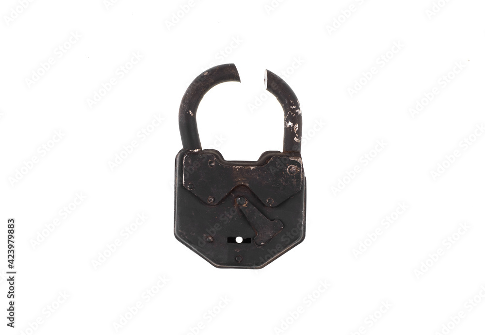 broken lock on chain isolated on white background broken lock on chain isolated on white background