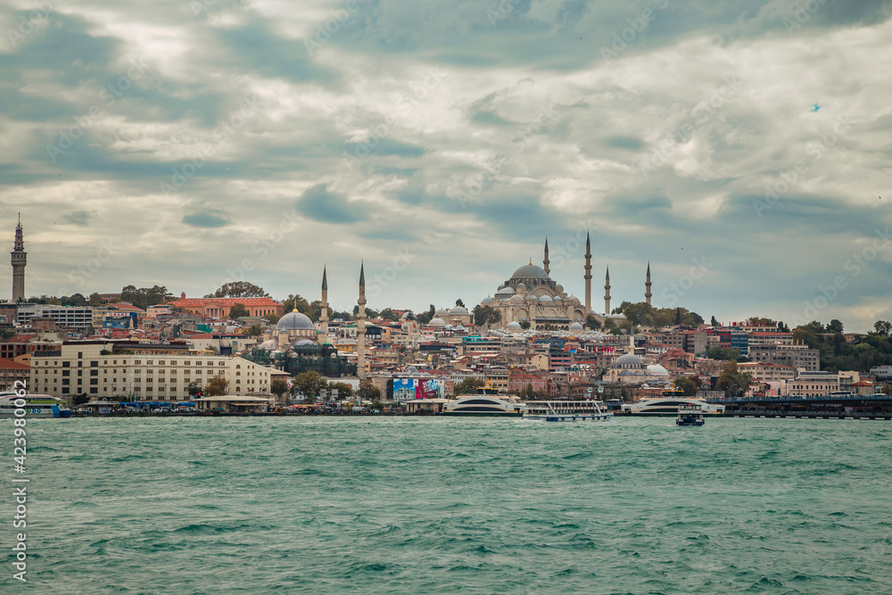 Strait of Bosphorus and Suleymaniye Mosque.