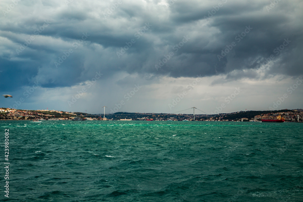 Strait of the Bosphorus on a cloudy day.
