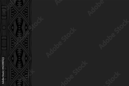 Geometric volumetric convex black background. Ethnic African, Mexican, Native American style. 3D embossed texture from fashionable ornament for presentations, websites. Vertical insert.