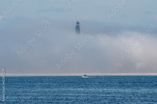 fog bank in front of lighthouse