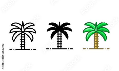 Palm tree icon. With outline  glyph  and filled outline styles