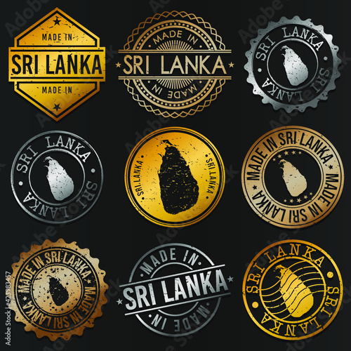 Sri Lanka Business Metal Stamps. Gold Made In Product Seal. National Logo Icon. Symbol Design Insignia Country.