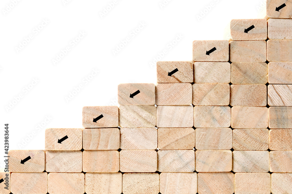 stairs and growth concept; toy wood blocks make a step stairs isolated on white background with copy space for your stairs and growth concept; toy wood blocks make a step stairs isolated on white background with copy space for your