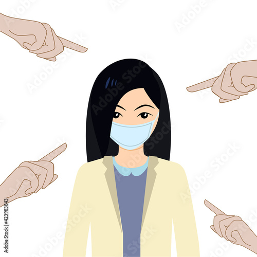 Asian girl in a flat style. Stop Asian hate. Anti-racism banner in support of the Asian community. Stop hating AAPI.