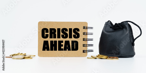 Wallpaper Mural On a white background lies a bag with money, coins and a notebook with the inscription - CRISIS AHEAD Torontodigital.ca