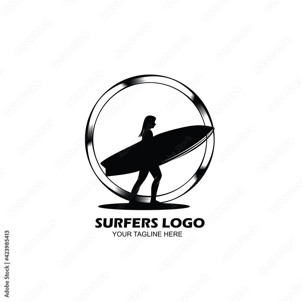 Silhouette of a surfer logo