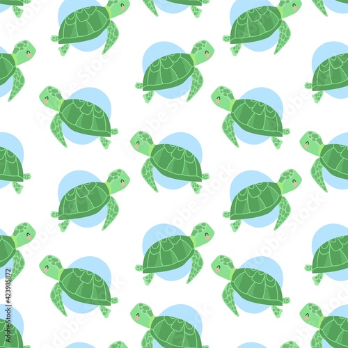 Sea turtle seamless pattern vector print design for textiles, paper, postcards, childrens fashion fabric