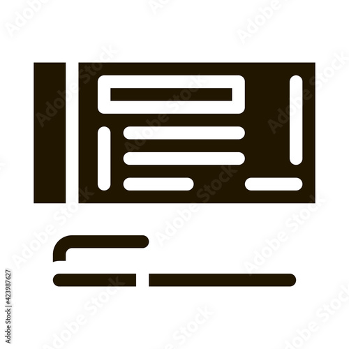 to fill out check with pen glyph icon vector. to fill out check with pen sign. isolated symbol illustration